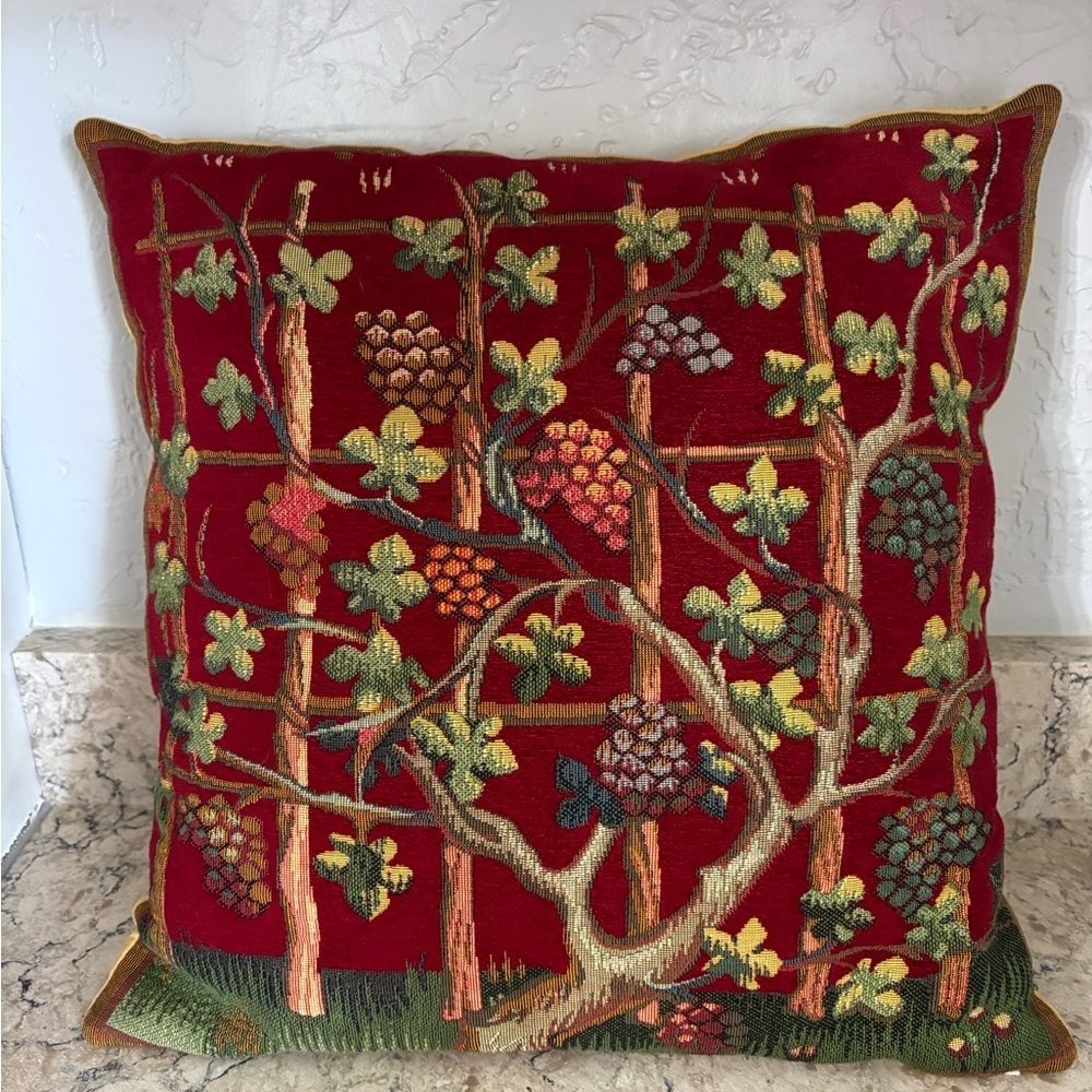 Apocalypse Series French Tapestry Red Vine & Grape Throw Pillow